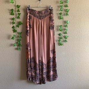FREE PEOPLE BOHEMIAN TAN PAISLEY FLORAL DESIGN PALAZZO WIDE LEG LOOSE PANTS